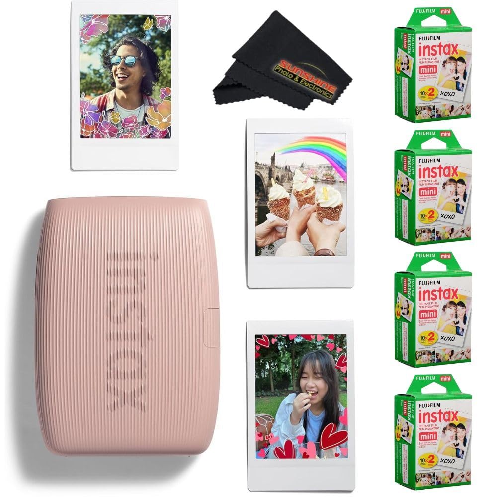 Fujifilm INSTAX Mini Link 3 Smartphone Printer with INSTAX Mini Instant Film and Sunshine Microfiber Cleaning Cloth... (Rose Pink, 4 Twin Pack (80 Sheets))