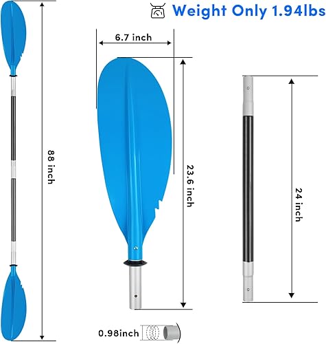 Miniatura 2 de Remo de kayak, 88 pulgadas, 4 piezas de remos para kayak, flotador de eje de aleación de aluminio resistente, ligero, desmontable, ajustable, para