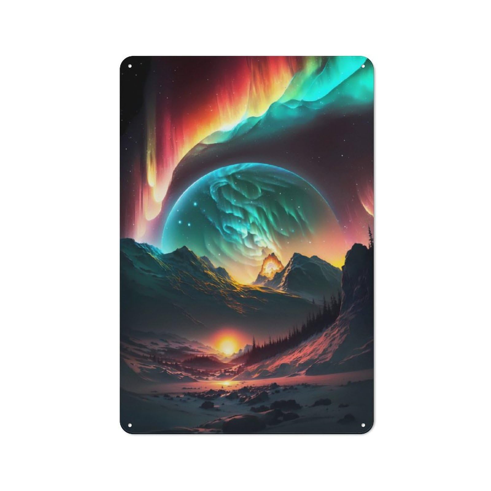 Junmoney Aurora Borealis Planet Retro Metal Wall Sign 30X20cm With For Café Or Home Bar, For Café-Style Decor Fans