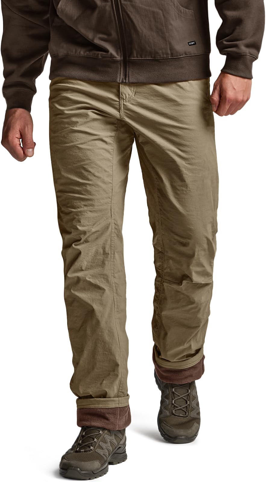 CQR Men's Winter Fleece Lined Pants, Water-Resistant Outdoor Stretch Work Pants, Windproof Casual Pants with Pockets
