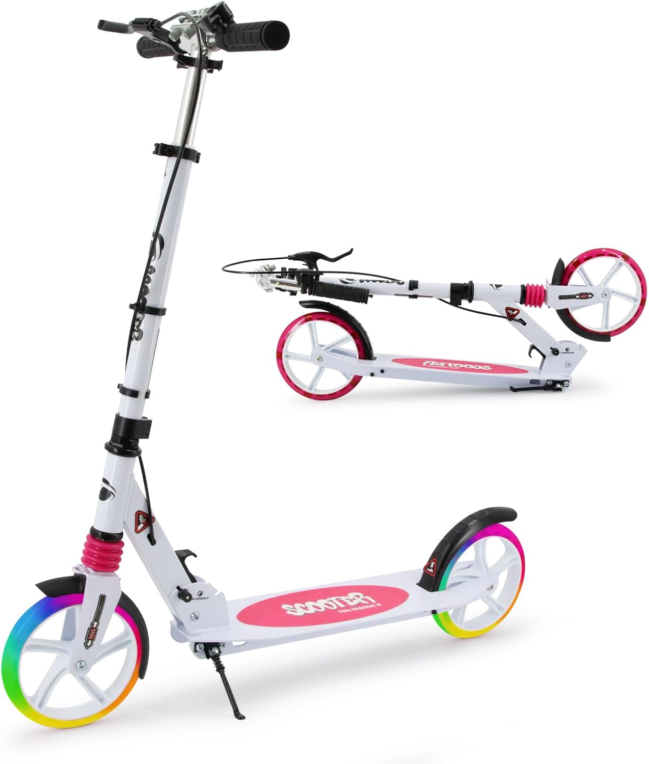 TENBOOM ｢新型2WAYフット＆ハンドブレーキ｣ キックボード キックスクーター 子供/大人用 折り畳み式 3段階高さ調整 20cmタイヤ 立ち乗り式二輪車 スタンド付き