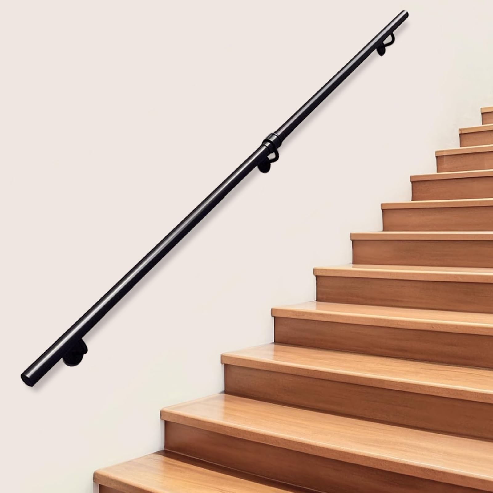 Main courante en métal noir 4m avec rail de pied pour escalier intérieur et extérieur