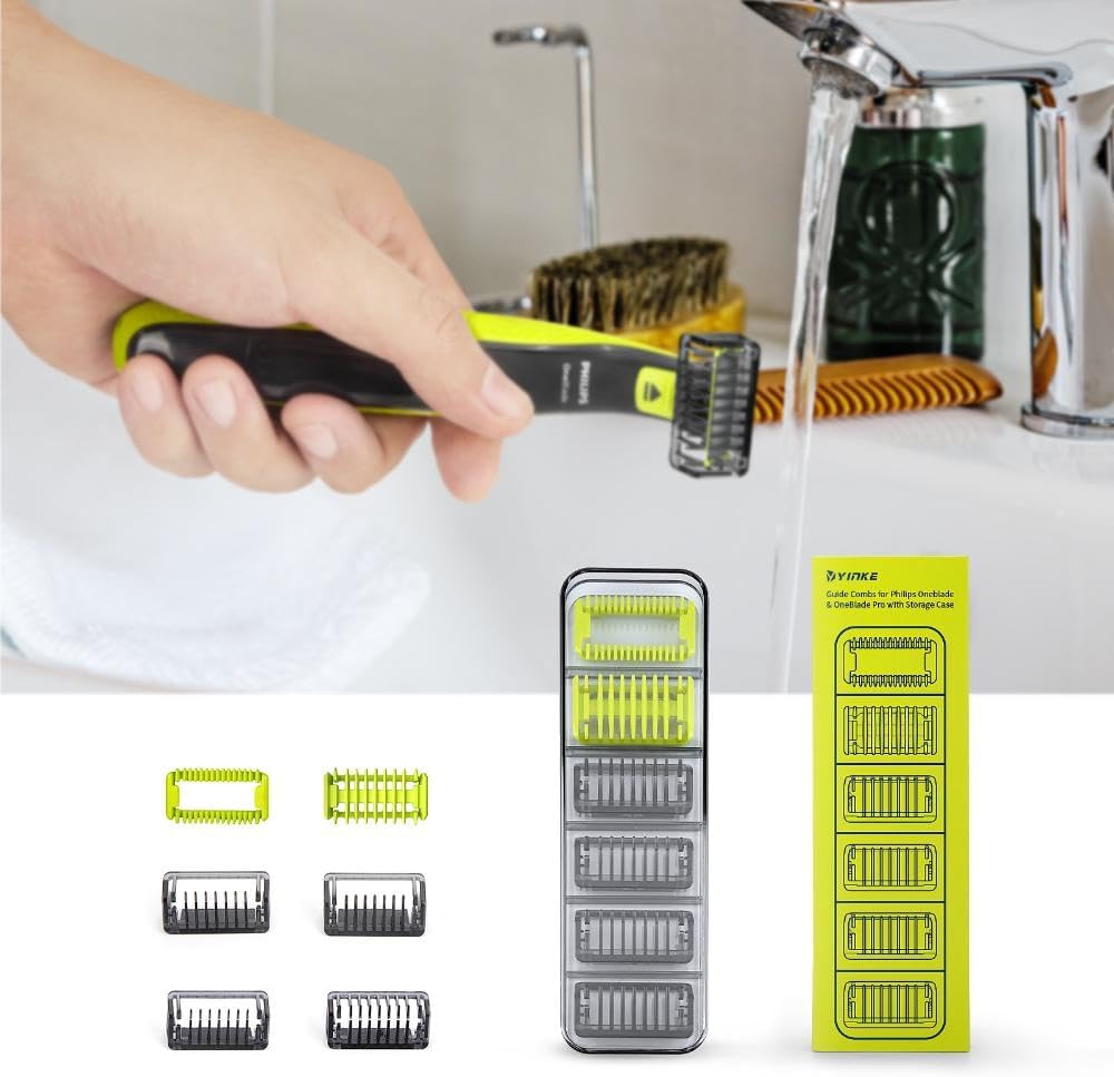 Kit Pentes Guia com Estojo para Philips One Blade - Yinke 7 peças. Conforto e Estabilidade ao se Barbear. Compatível com QP2520/21, QP2530, QP2620, QP2724 e QP2824 Kit Pentes Guia com Estojo para Philips One Blade - Yinke 7 peças. Conforto e Estabilidade ao se Barbear. Compatível com QP2520/21, QP2530, QP2620, QP2724 e QP2824