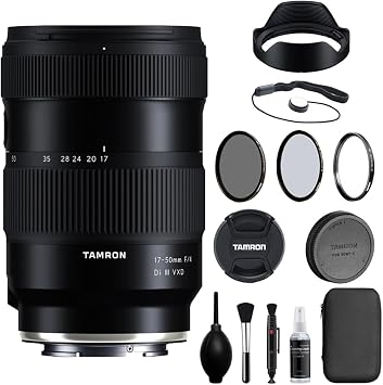 Tamron 17-50mm f/4 Di III VXD Lens Compatible with E Mount Full Frame Bundle with Tiffen Filter Set + Lens Cap Keeper + Cleaning Kit + Cleaning Cloth 5 Items