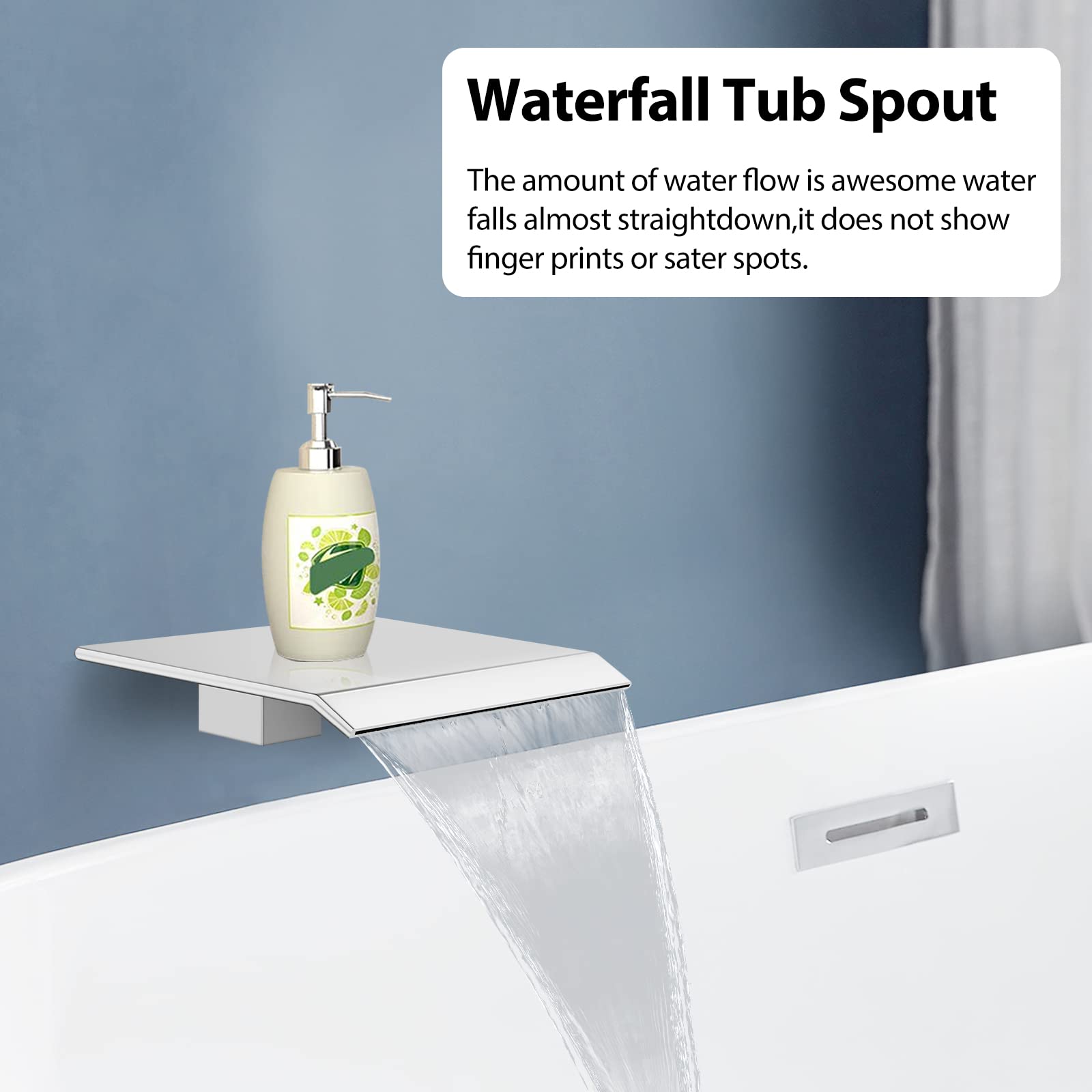 Midanya Boquilla de bañera para bañera grifo de ducha boquilla de bañera cromado pulido montaje en pared cascada grifo boquilla de alto flujo relleno bañera spa bañera cascada boquilla para baño