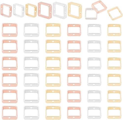 arricraft 48 piezas de marco cuadrado de cuentas, 3 colores de 0.047 in de latón, conectores de marco cuadrado de metal para cuentas aretes,