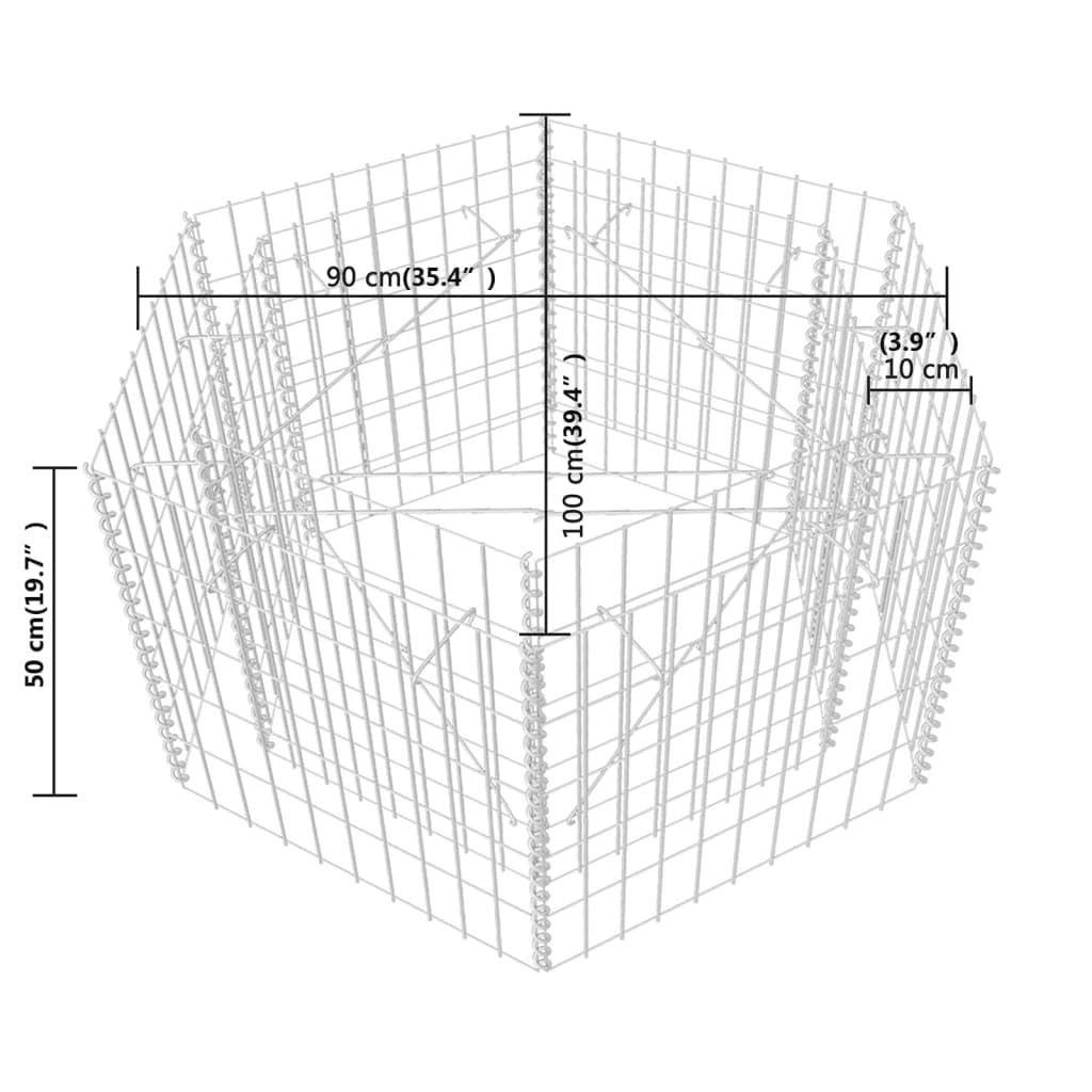 vidaXL Gabbione Letto Rialzato da Giardino Esagonale 100x90x50 cm