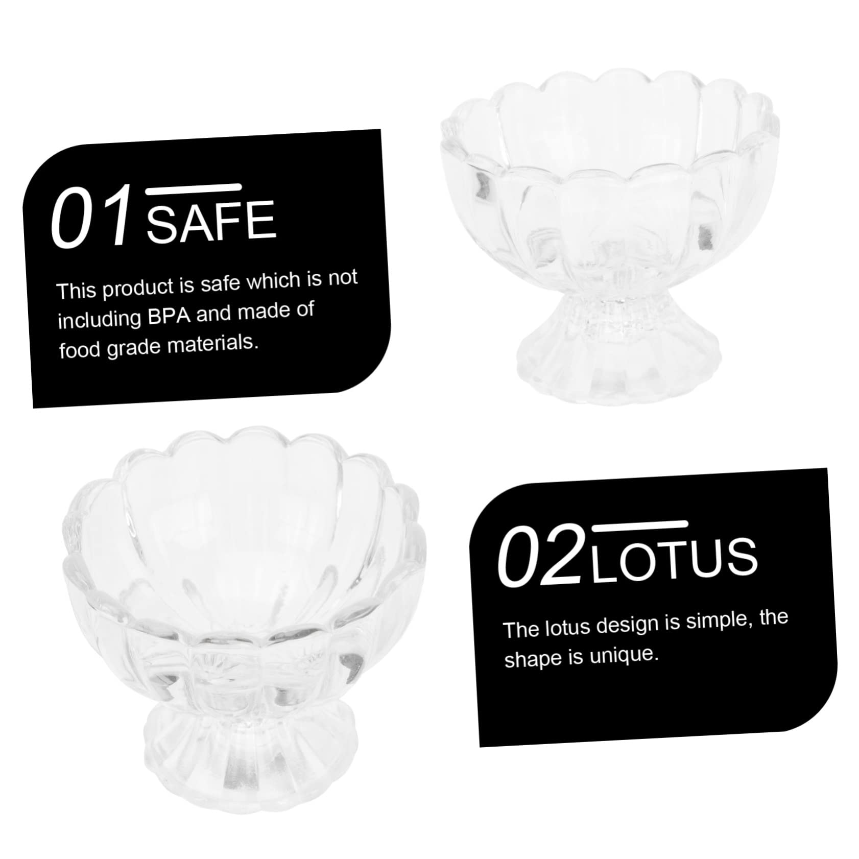 Mikinona 5 Pezzi Coppe da Gelato in Vetro a Forma di Loto, 150ml, Riutilizzabili, Facili da Pulire per Dessert e Frutta