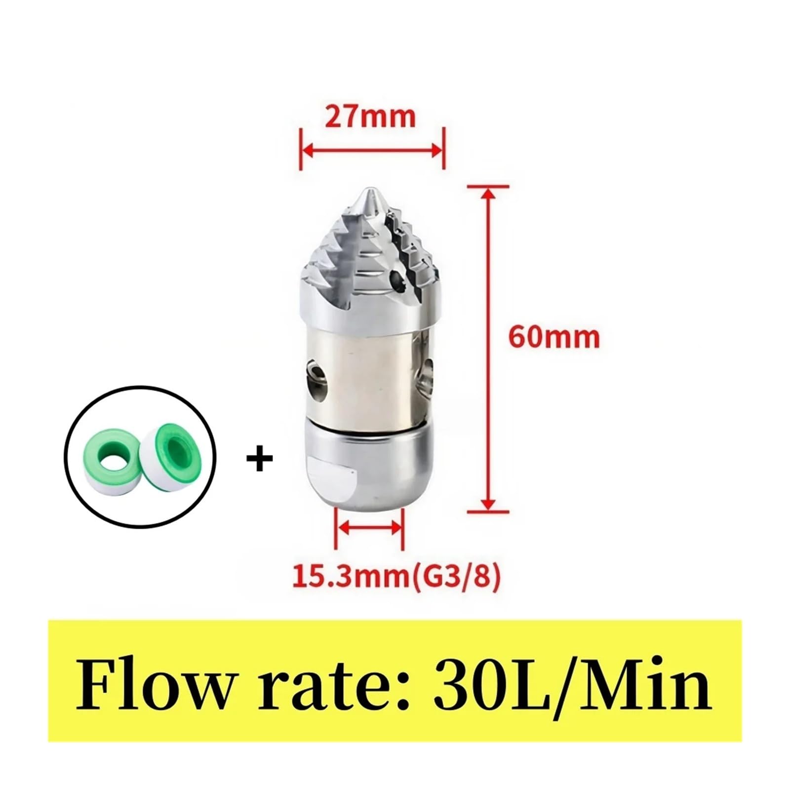 Boquilla de limpieza rotativa de alta presión de acero inoxidable con interfaz de 3/8 de pulgada, manguera de drenaje for alcantarillado, caudal de 15 a 30 l(30L)