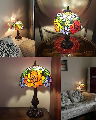 Miniatura 2 de HT Tiffany Style Mini lámpara de mesa de 10 pulgadas de ancho, pantalla de vitral, base de aleación de zinc, 1 luz, iluminación tradicional hecha a