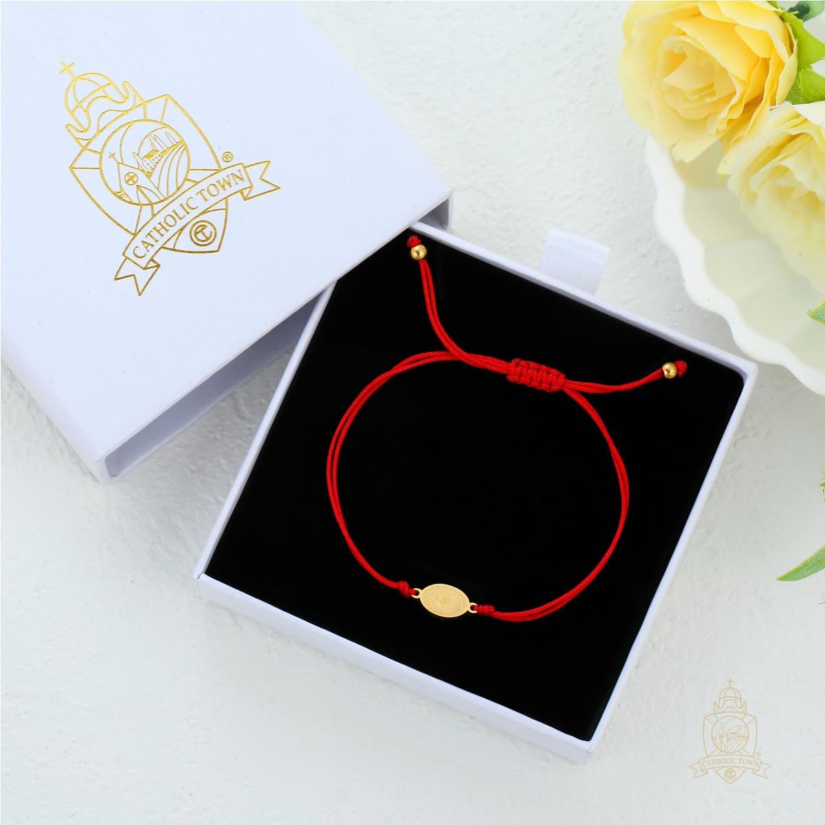 Catholic Town adjustable red cord bracelet with stainless steel Virgen de la Caridad del Cobre (Our Lady of Charity) medal (SSBCSMH-RED) - Image 4