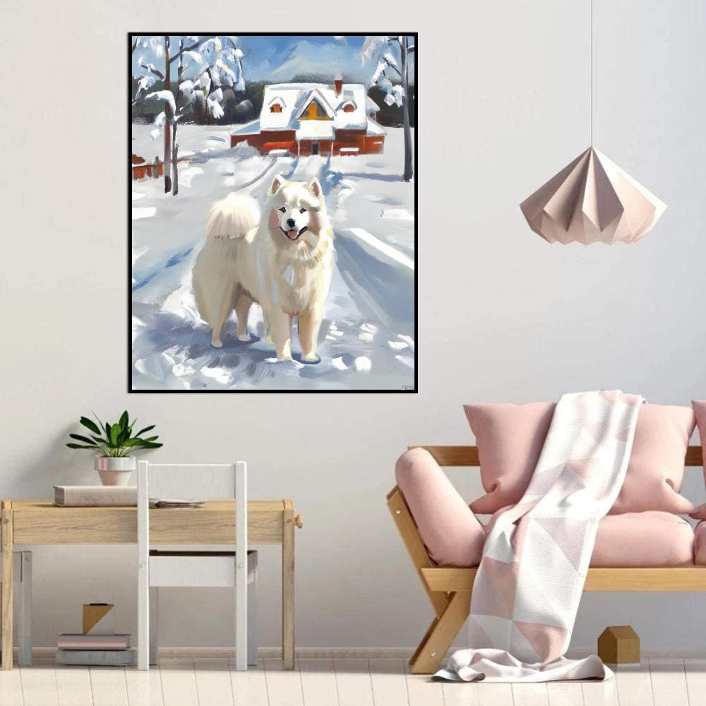 DIY Adult Paint by Number Kits Samoyed Dog for Adults Beginners,Easy Acrylic Paint by Number,DIY by Numbers Kits on Canvas 12x16inch(30x40cm) Frameless