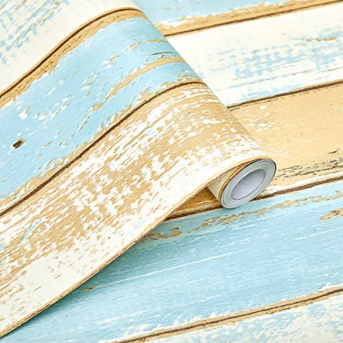 SUNBABY Peel and Stick Wallpaper Wood Wallpaper Self-Adhesive Removable Wallpaper Wall Decor for Home Refurbish Decoration (17.71â€™â€™ X 118.11â€™â€™) Three-Color Wood Grain Wall Paper
