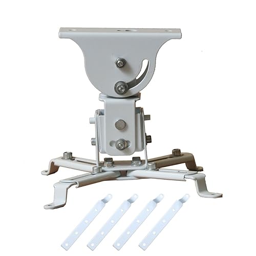 VideoSecu Soporte universal para proyector LCD/DLP, color blanco, para techo plano o abovedado con 4 adaptadores de extensión PJ2WE55 1YG