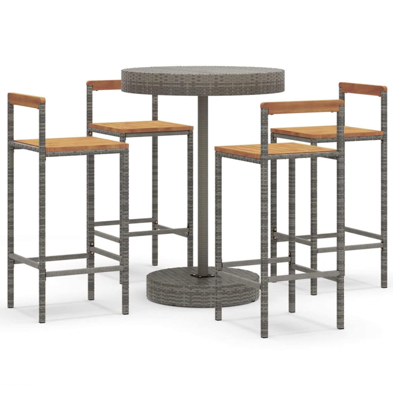 BaraSh Ensemble Bar de Jardin,Ensemble de Bar d'extérieur,Mobilier de Jardin,Ensemble de Bar Jardin 5 pcs Gris Poly rotin/Bois Massif Acacia