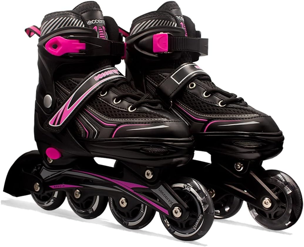 Soccerex Inline and Roller Skates Shoes Complete set Helmet & Protection Gear/ Skates Shoes with LED Lights in Front Wheels