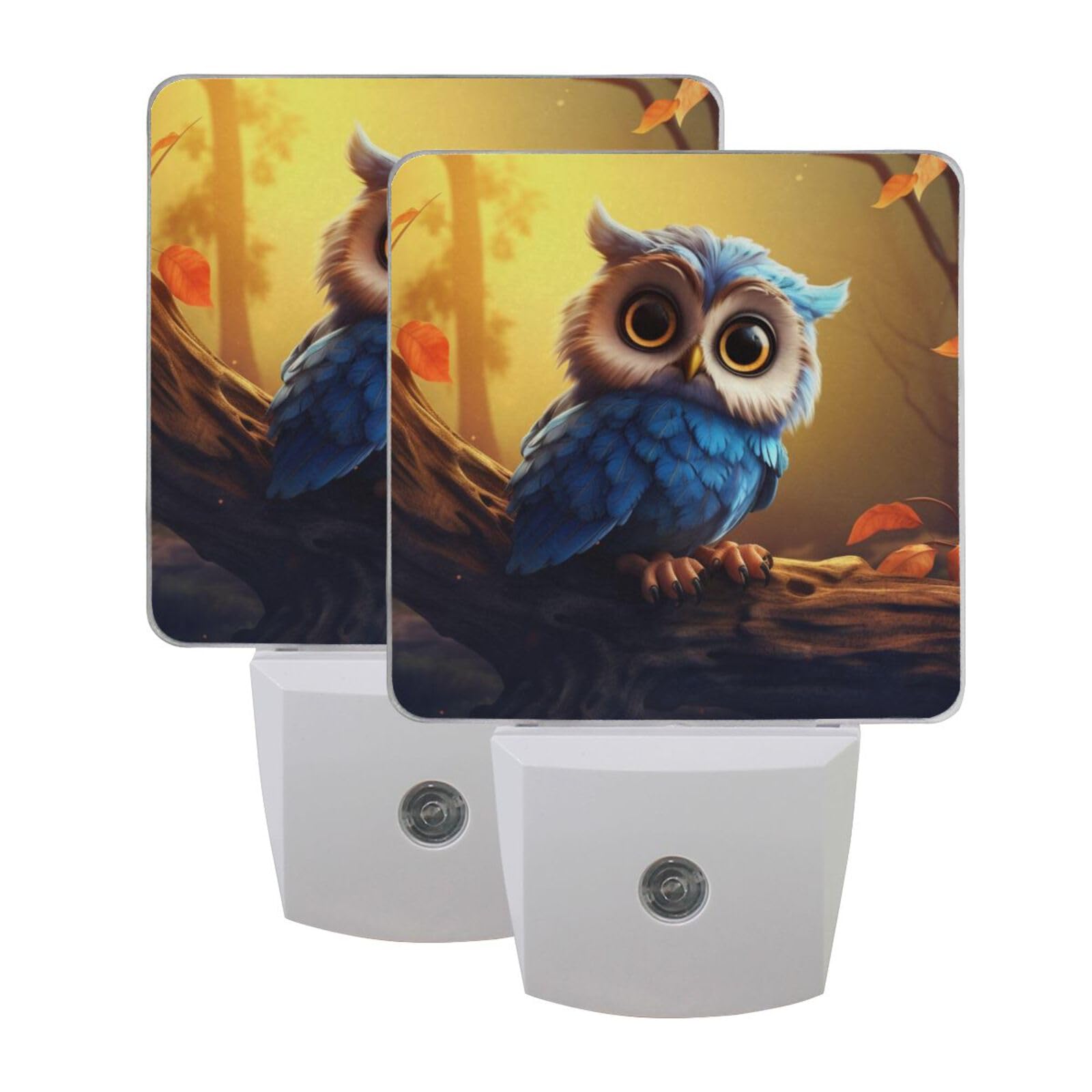 Cute Blue Owl Night Light Plug into Wall Decorative Lamp Auto Dusk to Dawn Sensor LED 2 Pack 3×4.5×1.4 in