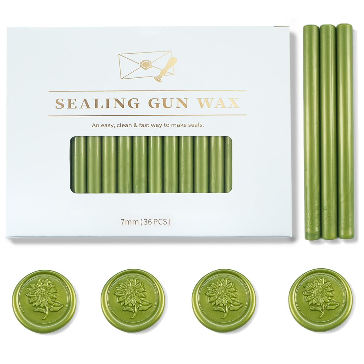Zifospy 7mm Mini Glue Gun Wax Seal Sticks, Suitable for Wax Seals, Greeting Cards, Letters, Wine Bottle Sealing & DIY Crafts,36 Pcs（Mustard）