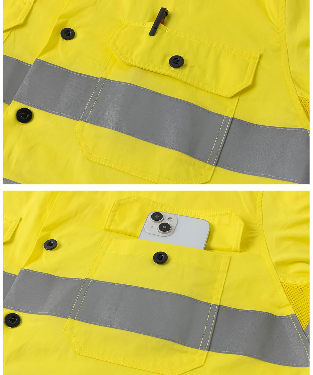 Camicia Uomo da Lavoro Meccanico Polo a Maniche Lunghe Abbigliamento da Lavoro ad Alta visibilità Camice Blu Divisa da Lavoro con 2 Tasche