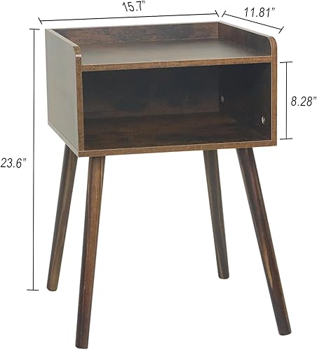 Miniatura 3 de MaxSmeo Mesita de noche, mesa auxiliar moderna de mediados de siglo con almacenamiento, mesita de noche pequeña con patas de madera maciza para sala