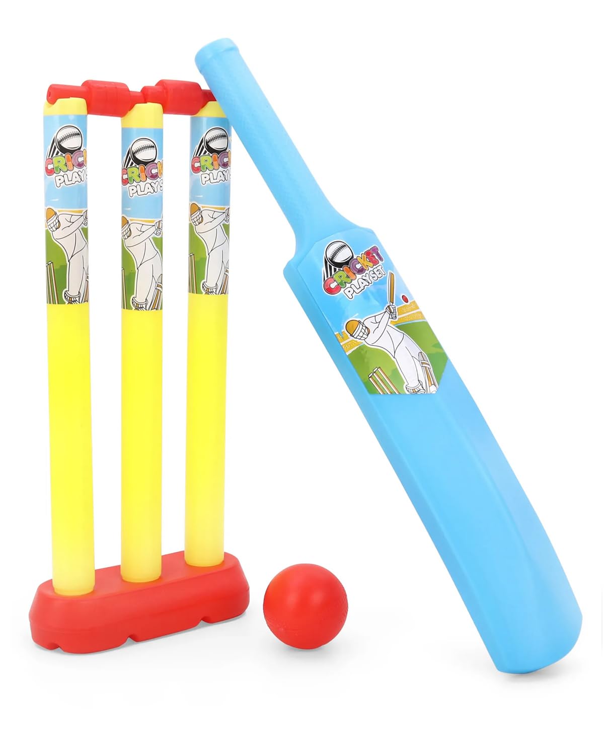 Premium Junior First Cricket Set with Bat,Stump,Bails,Ball&Stump Holder,Plastic 20-20 Cricket Kit for Kids,Bat Ball for Kids 2+ Years,Birthday Gift for Boys&Girls,BIS Certified,Blue&Yellow
