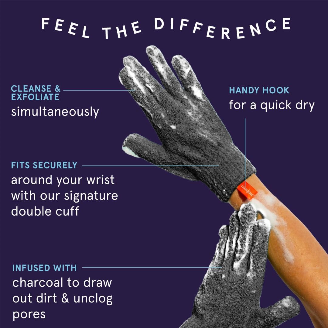 Cleanlogic Guantes exfoliantes desintoxicantes con carbón, guantes exfoliantes corporales reutilizables, ayudan a eliminar la piel seca para mantener la piel suave y limpia, ayuda a aumentar la
