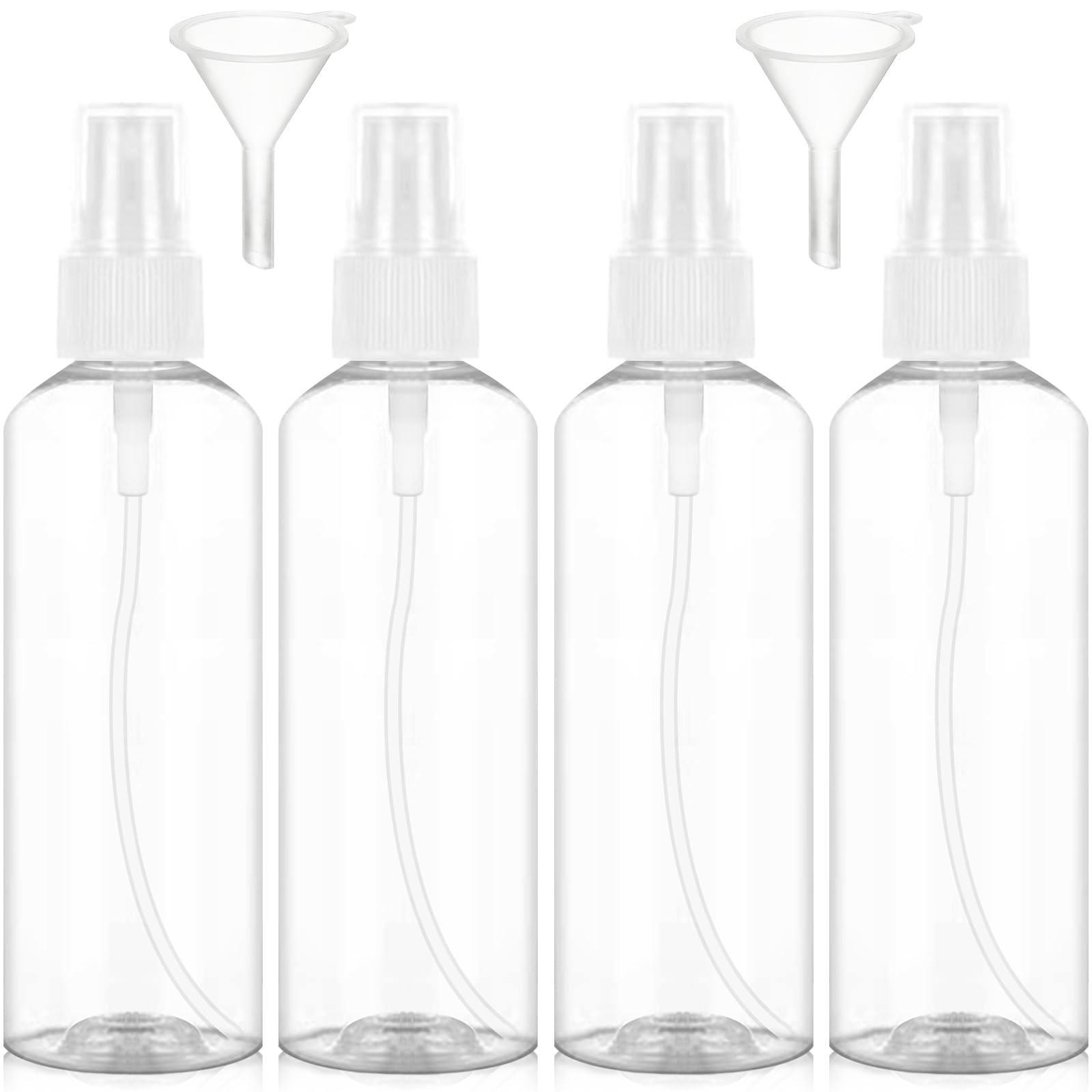 Redamancy 4 x butelka z rozpylaczem 100 ml, mała butelka z rozpylaczem, pusta, małe butelki z rozpylaczem do napełniania, przenośny zestaw butelek podróżnych z lejkiem, do perfum, wody, alkoholu