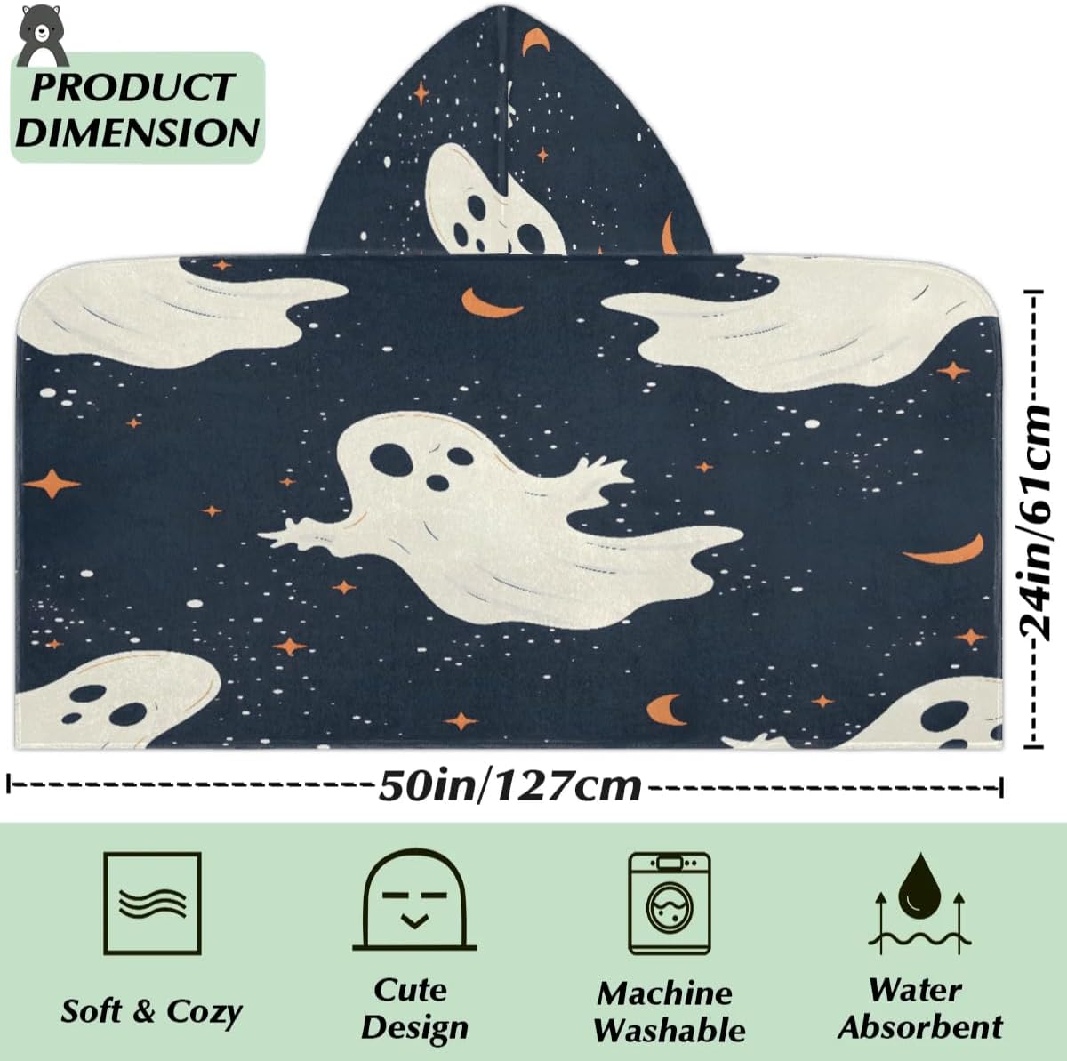 Pardick Kids Bath Towel Star Ghost Beach Towel with Hood Pool Cover Up for Girls Boys Soft Absorbent Hooded Bath Towel Toddler Towels for Beach, Pool