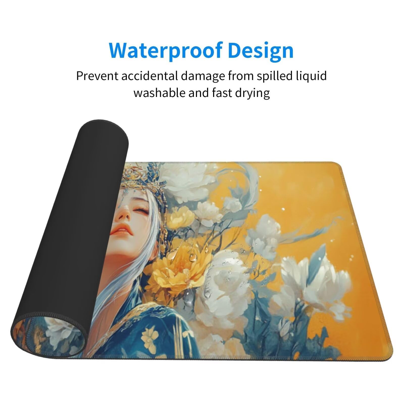 Żółta podkładka pod mysz XXL Beauty mata na biurko 1600 x 800 x 3 mm zmywalna podkładka do gier na laptopa, z antypoślizgową gumową podstawą do gier, PC, pracowników biurowych Y791