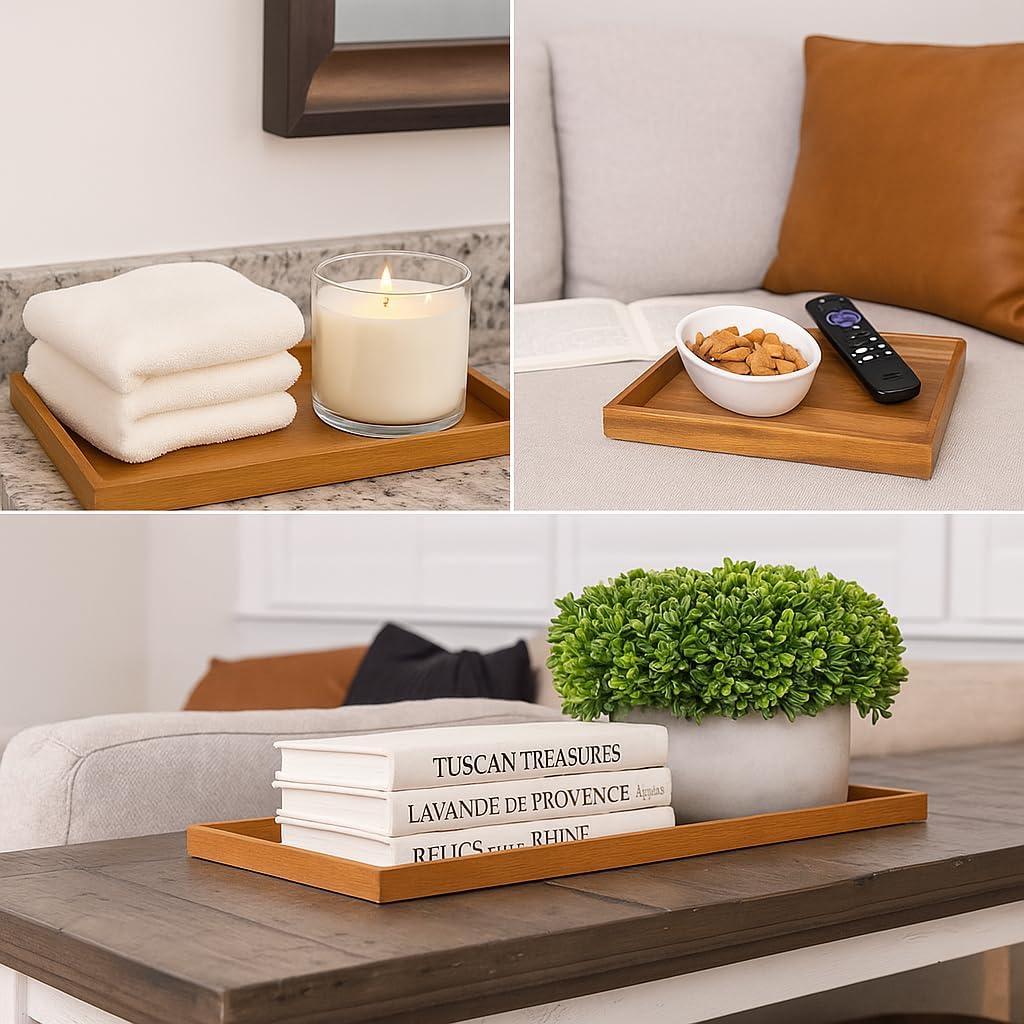 20 inch Large Square Ottoman Tray. Premium Acacia Wood Serving Tray for Living Room, Ottoman, Kitchen or as a Coffee Table Tray. Perfect Serving Tray for Breakfast in Bed, Appetizers or Parties - Image 6