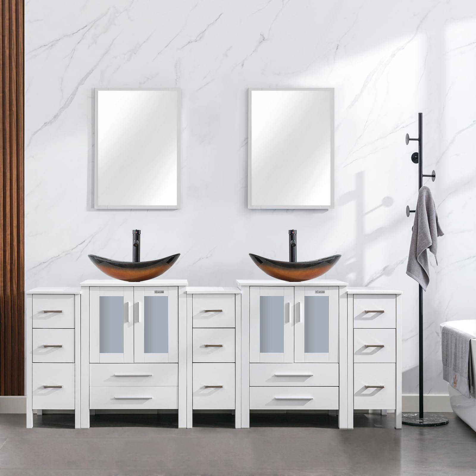 ECLIFE 84-inch Modern Vanity (Brown Glass)