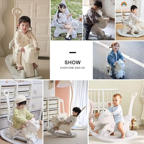 Miniatura 7 de Caballo mecedor 4 en 1 para niños pequeños de 1 a 3 años, juguetes de bicicleta de equilibrio con asa de empuje, respaldo y tabla de equilibrio para