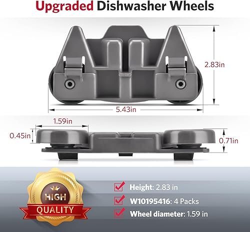 Miniatura 2 de W10195416 - Ruedas para lavavajillas, estante inferior compatible con Kitchenaid Whirlpool Maytag Kenmore, piezas de repuesto para lavavajillas