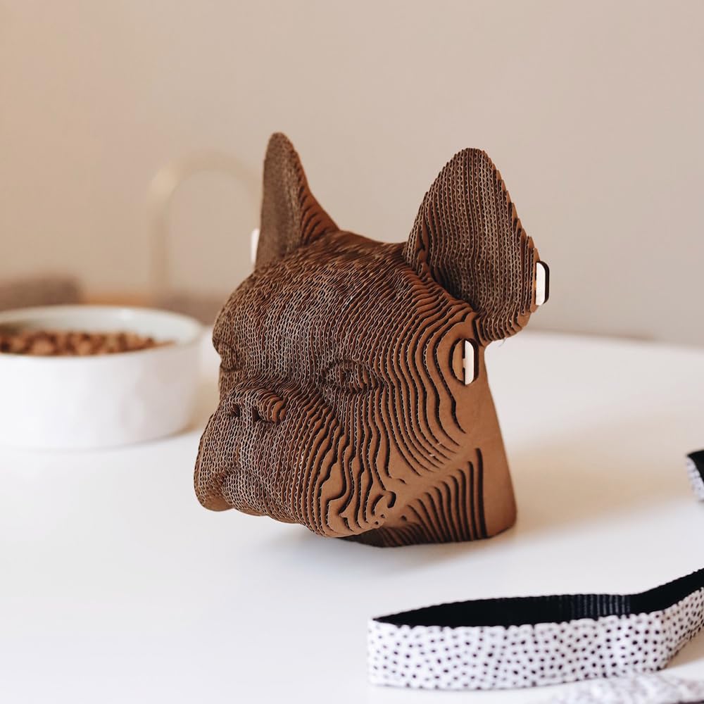 Bouledogue Français Puzzle 3D en Carton – Maquette à Monter | 131 Pièces, 15 × 15 × 12 cm – Kit Sculpture DIY à Peindre, Matériaux Recyclés, Ados & Adultes, Idée Cadeau Déco