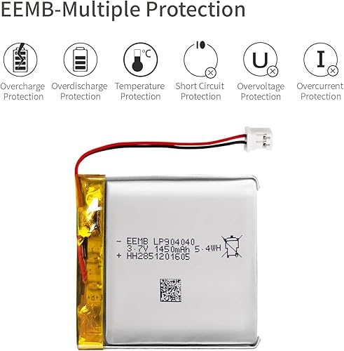 Miniatura 8 de EEMB Batería de polímero de litio 3.7V 1450mAh 904040 Lipo Batería recargable con conector JST de cable para altavoz y dispositivo inalámbrico