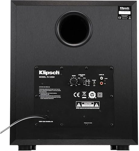 Miniatura 5 de Klipsch Referencia R-12SW Subwoofer totalmente digital de 12 pulgadas, 400 W, chapa de polímero negro cepillado con altavoz central R-52C