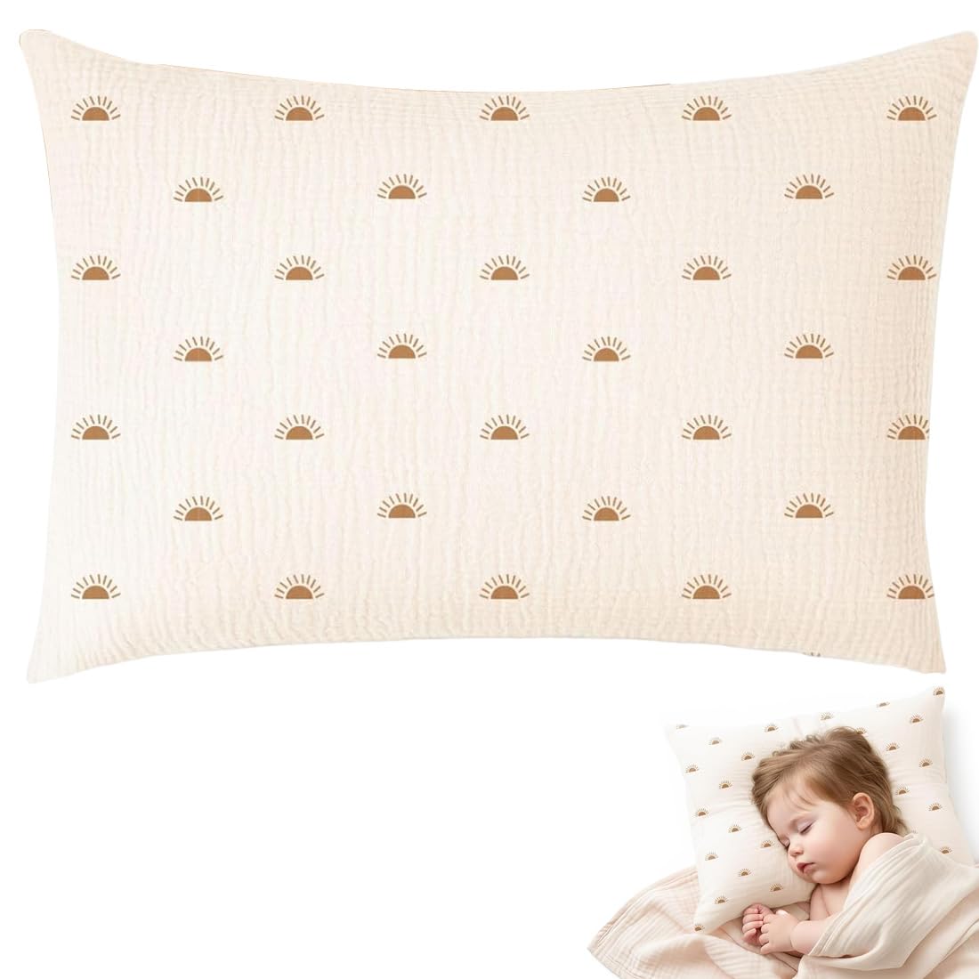 Federa Cuscino Bebè 33x45cm Beige Arcobaleno Doppia Garza Cotone Morbida Traspirante