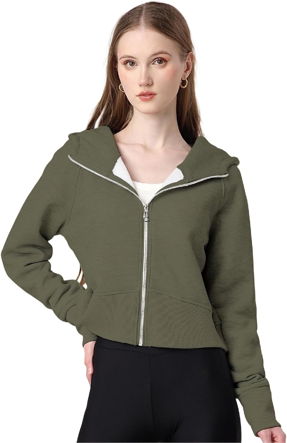 RONGTAI Hoodies for Women Full Zip Up Cropped Sweatshirts Jackets Casual Fall Comfy Tops Winter Outfits