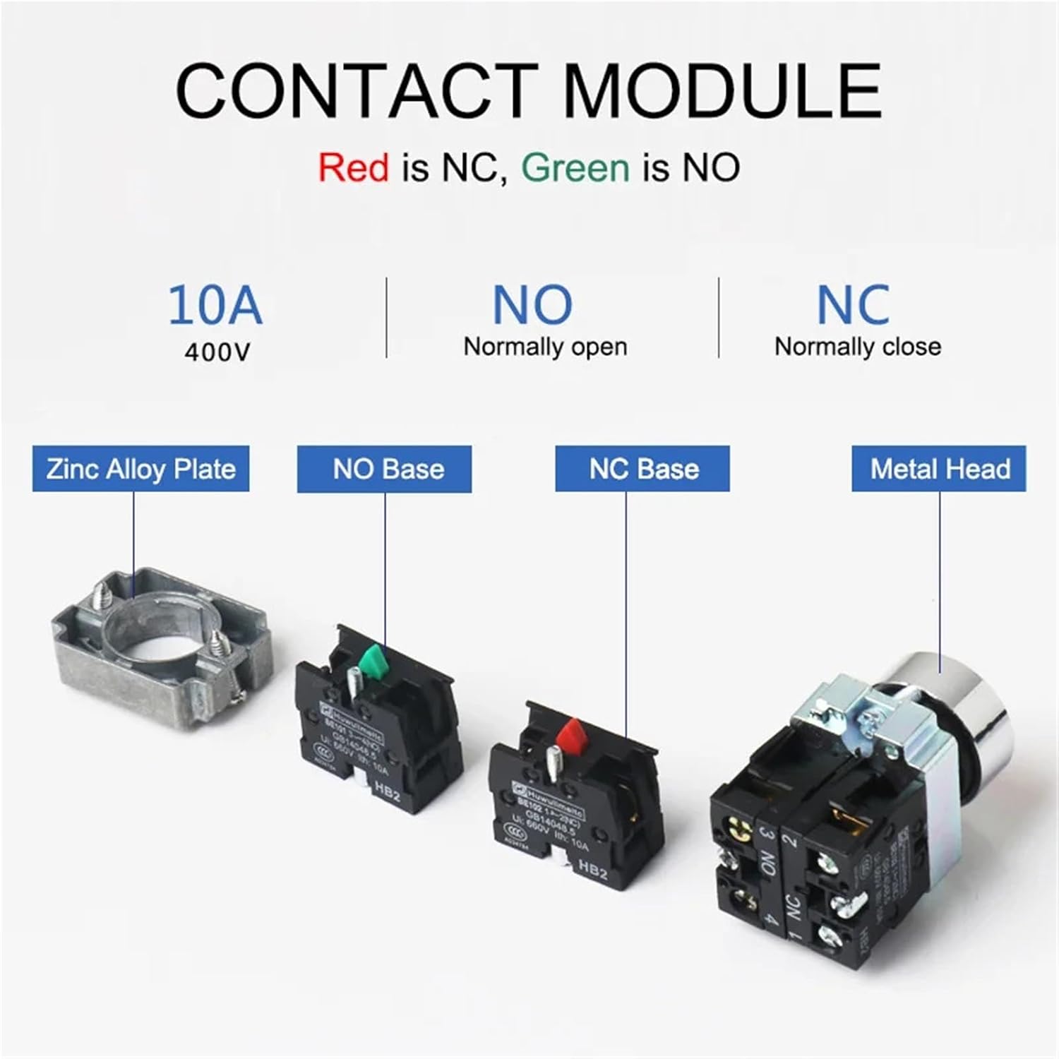 22mm 10A XB2 Momentary Reset Push Button Switch NO NC Power Start Stop Rotary Key Circular Flat 1Pcs(Rotary Mushroom 1NC)