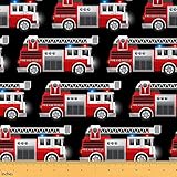 Fire Truck Upholstery Fabric by The Yard - Emergency Fire Engine Decorative Fabric, Boys Vehicles Indoor/Outdoor, Red Blue, 1 Yard