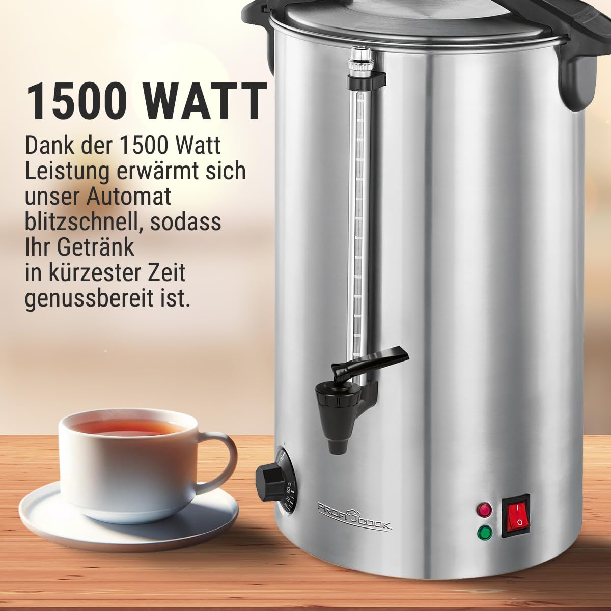 Macchina per bevande calde ProfiCook® con capacità del serbatoio di 7 litri | macchina per vin brulé con alloggiamento in acciaio inox di alta qualità | macchina per vin brulé,tè e caffè | PC-HGA 1196