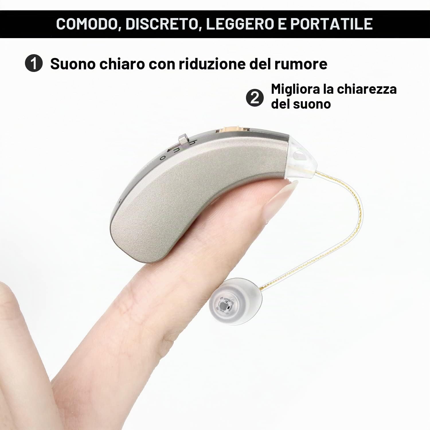 Amplificatore audio ricaricabile, amplificatore uditivo BTE, 2 unità, sinistro e destro, retroauricolare, uso semplice, discreto, manuale spagnolo, cancellazione del rumore, batteria a lunga durata