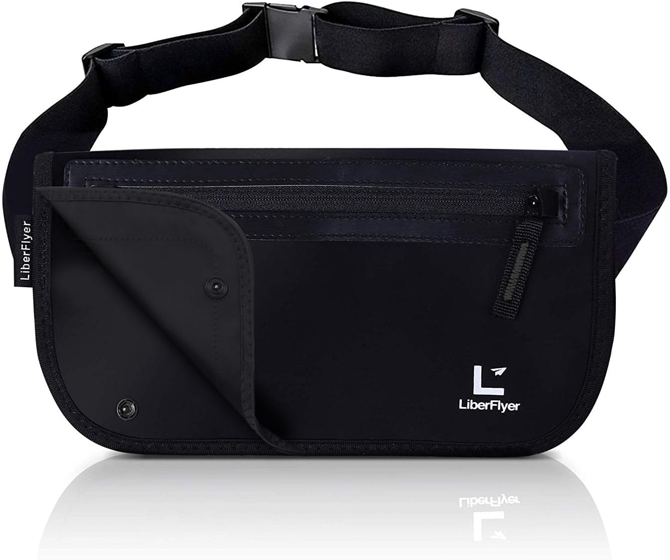 SecurePo, Unique Lycra Water Repellent Material x 2 Pockets Design, Security Pouch, Passport Case, Skimming, Water Repellent, Men's, Women's, River Flyer, International Travel, 10 Common Troubles, Includes Column (Black Zipper), Regular Size)