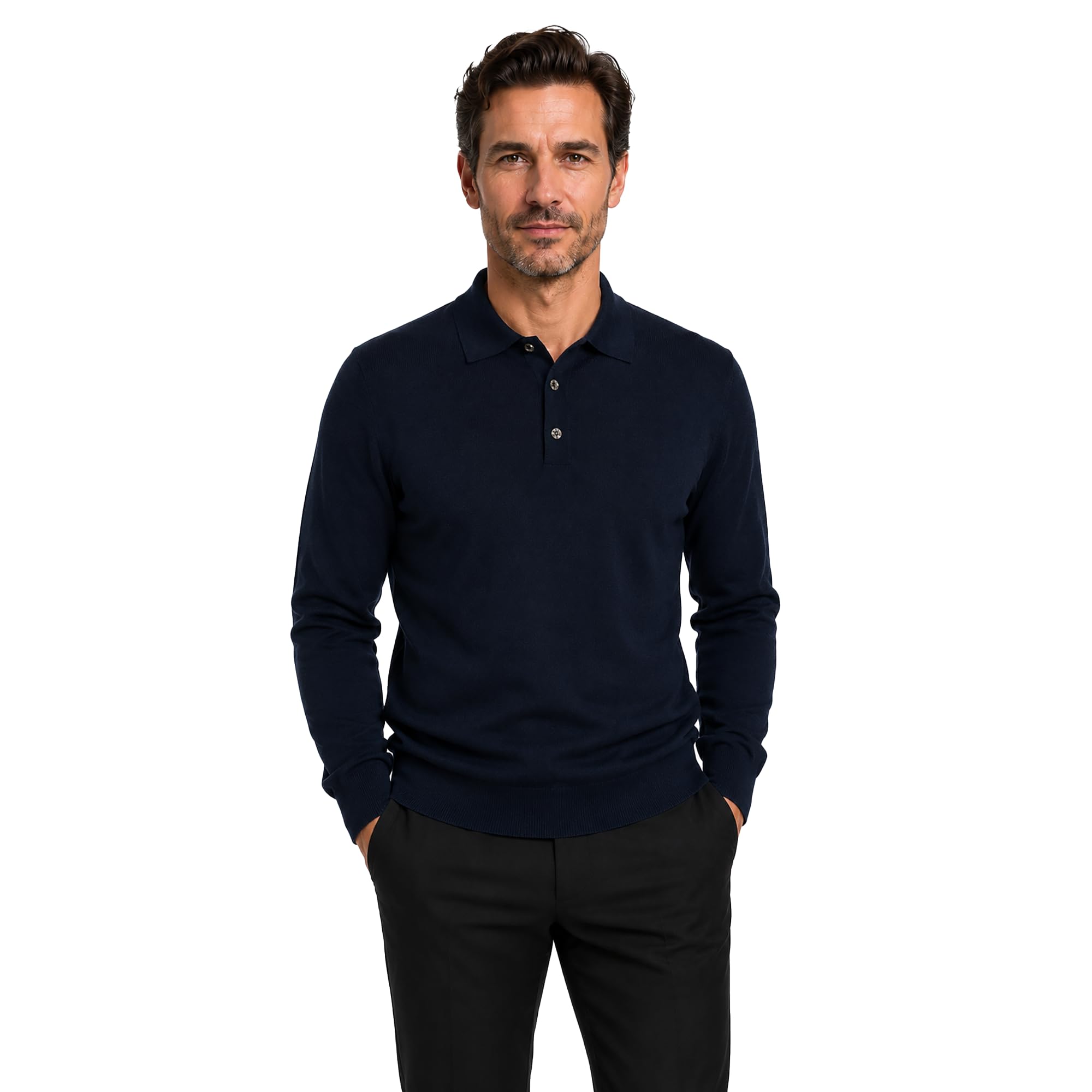 Maglione Uomo Pullover Polo Misto Lana Merinos Extrafine Made in Italy