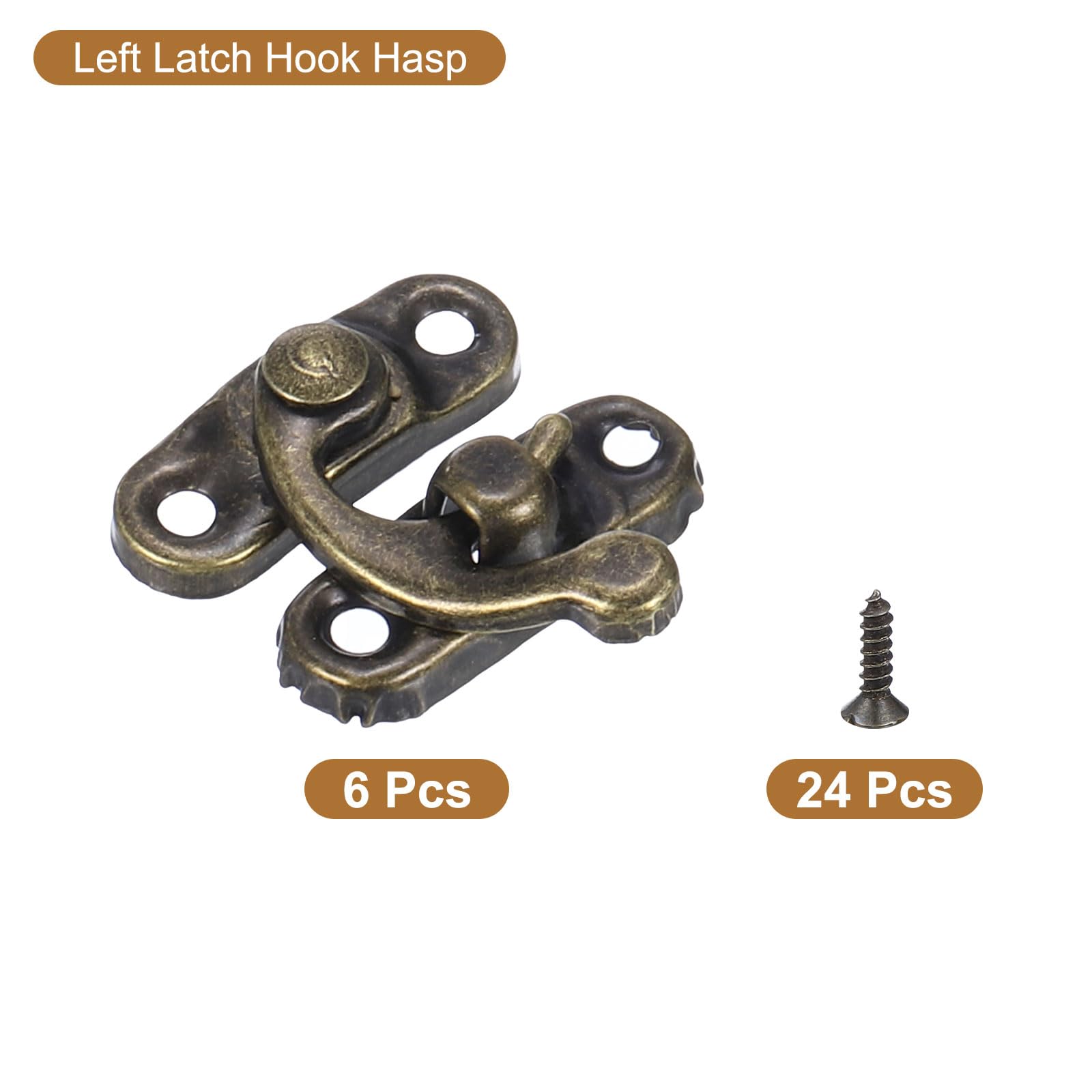 1 Pair Antique Hook Hasp Latches - Left & Right Swing Arm Clasp, Bronze Zinc Alloy, With Screws