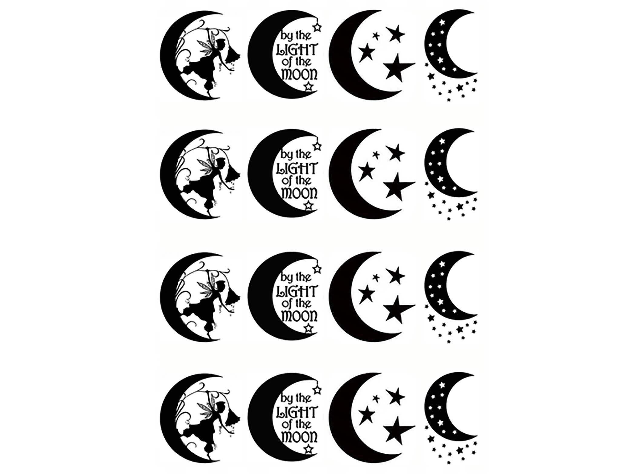 Crescent Moon Fun 16 pcs 1 Inch Black Fused Glass Decals
