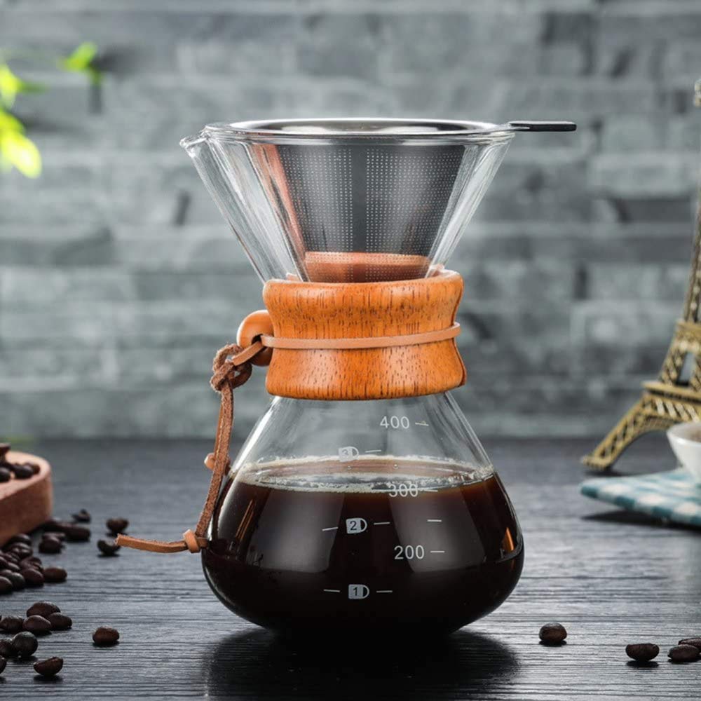 Pour Over Coffee Maker - Cafetera Clásica De Goteo Manual para Filtro De Papel - Taza De Café De Vidrio De Borosilicato De 400 Ml