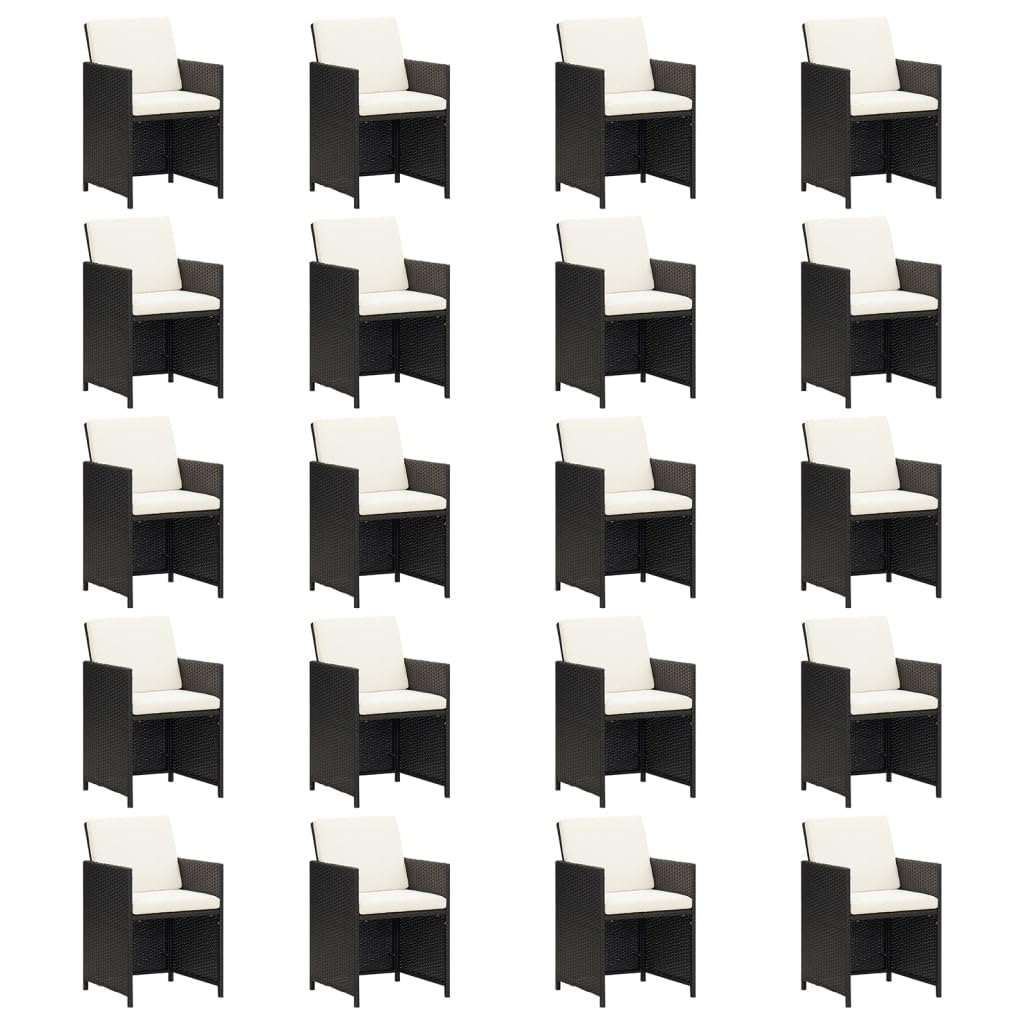 Juego de muebles de jardín con cojines de polirratán, color negro, 21 piezas