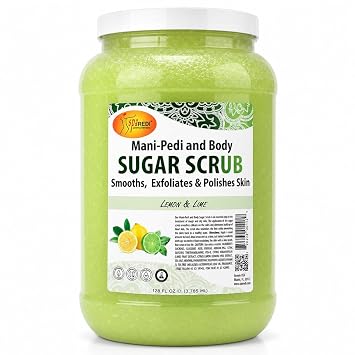 SPA REDI Salon & Home Sugar Body Scrub, Skin Smoothing, 128 oz | Lemon and lime sugar scrub exfoliates feet, heels and body; 8 lb bulk tub for professional salons, spas and home use.
