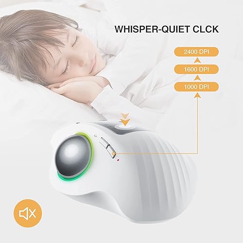 Miniatura 5 de ProtoArc Ratón inalámbrico Bluetooth Trackball, EM01 2.4G RGB ergonómico, recargable, conexión de 3 dispositivos y control de pulgar, compatible con